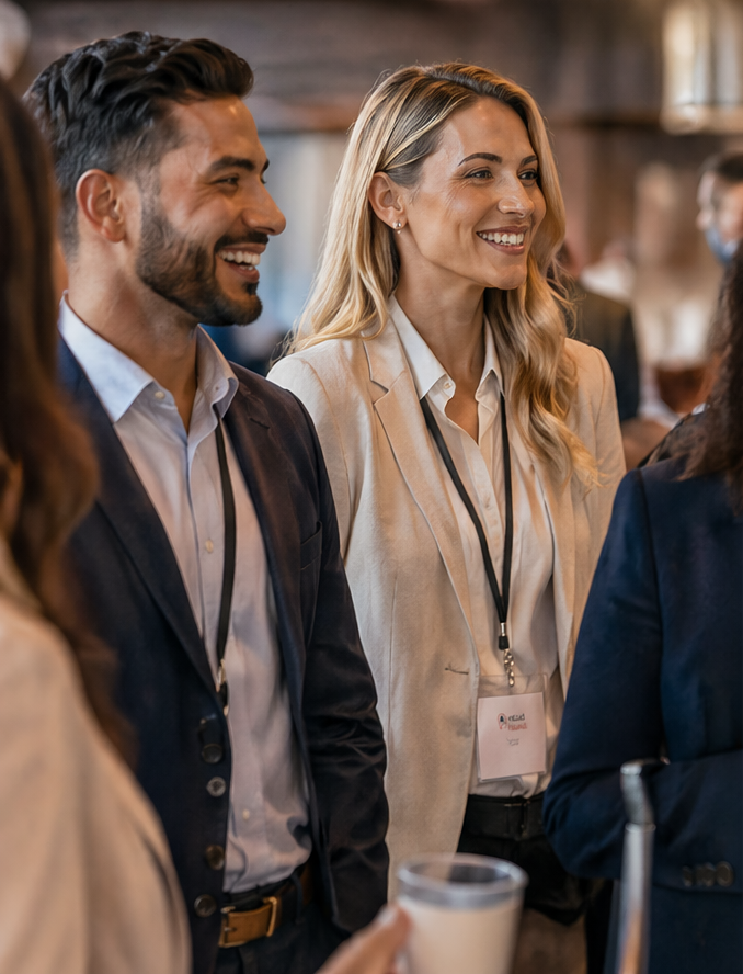 Happy attendees at a corporate event