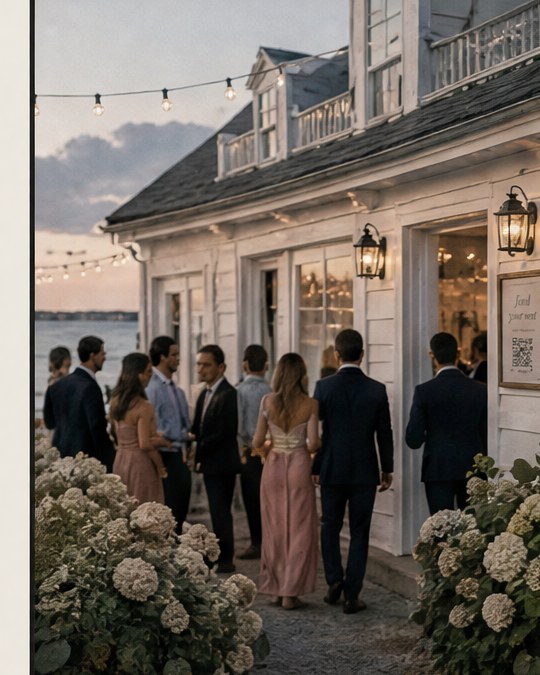 Guests arriving at a wedding reception